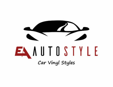 Auto style car logo design with concept sports vehicle icon silhouette on light grey background. Vector illustration.